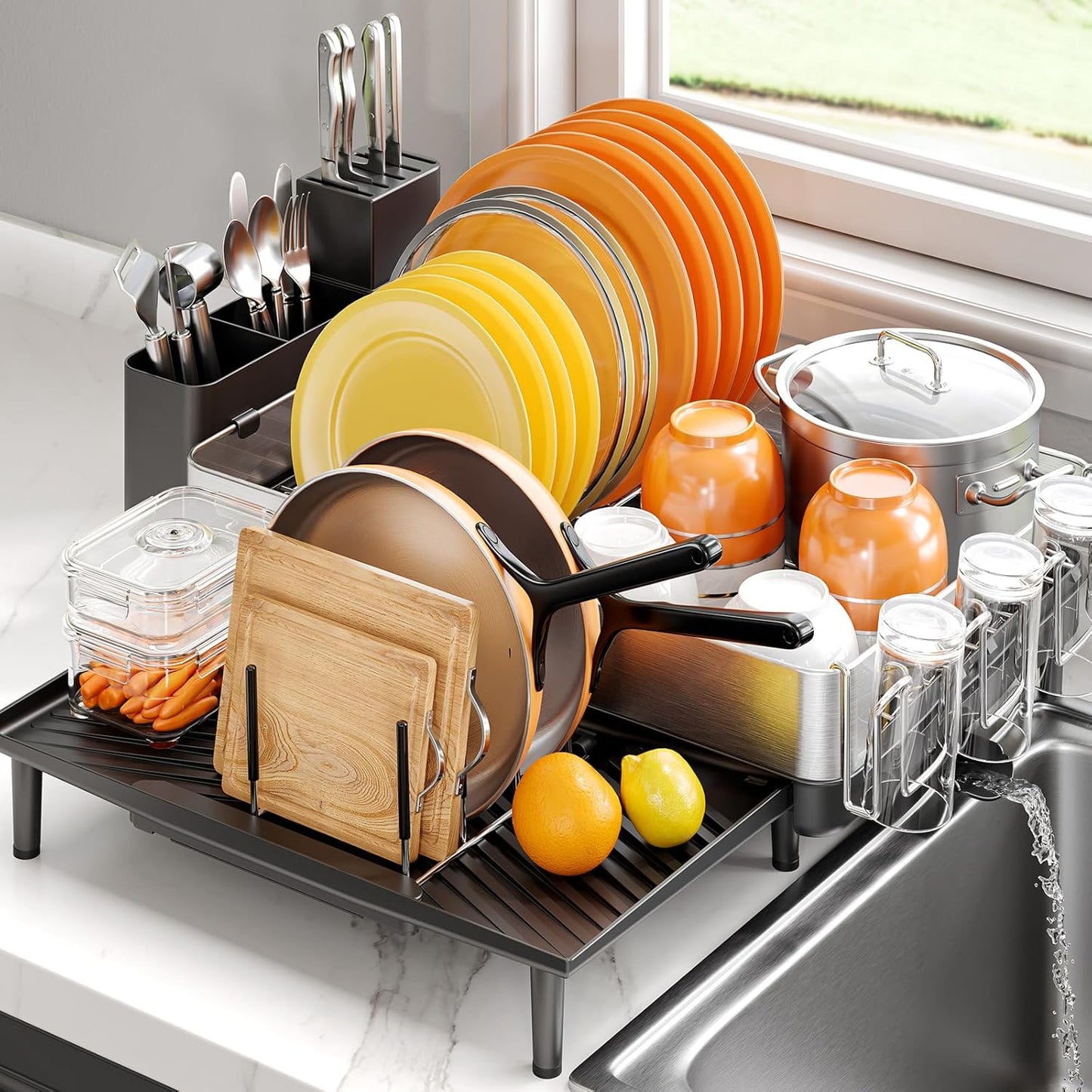 Dish Rack for Kitchen Counter, 304 Stainless Steel Dish Drying Rack, Expandable Dish Drainer