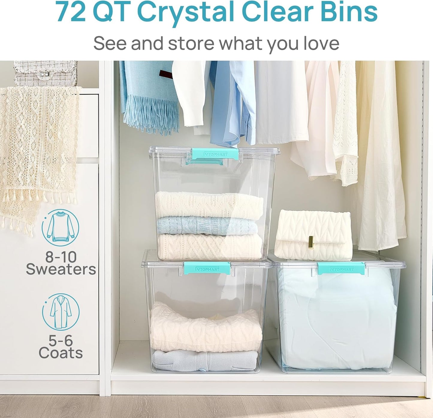 4 Pack 72 QT Crystal Clear Storage Bins with Lids