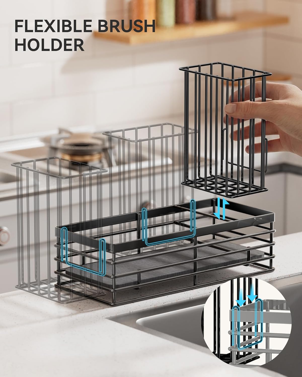 Sponge Holder for Kitchen Organizer: Sink Caddy with Instant Drying Stone, Metal Stainless Steel