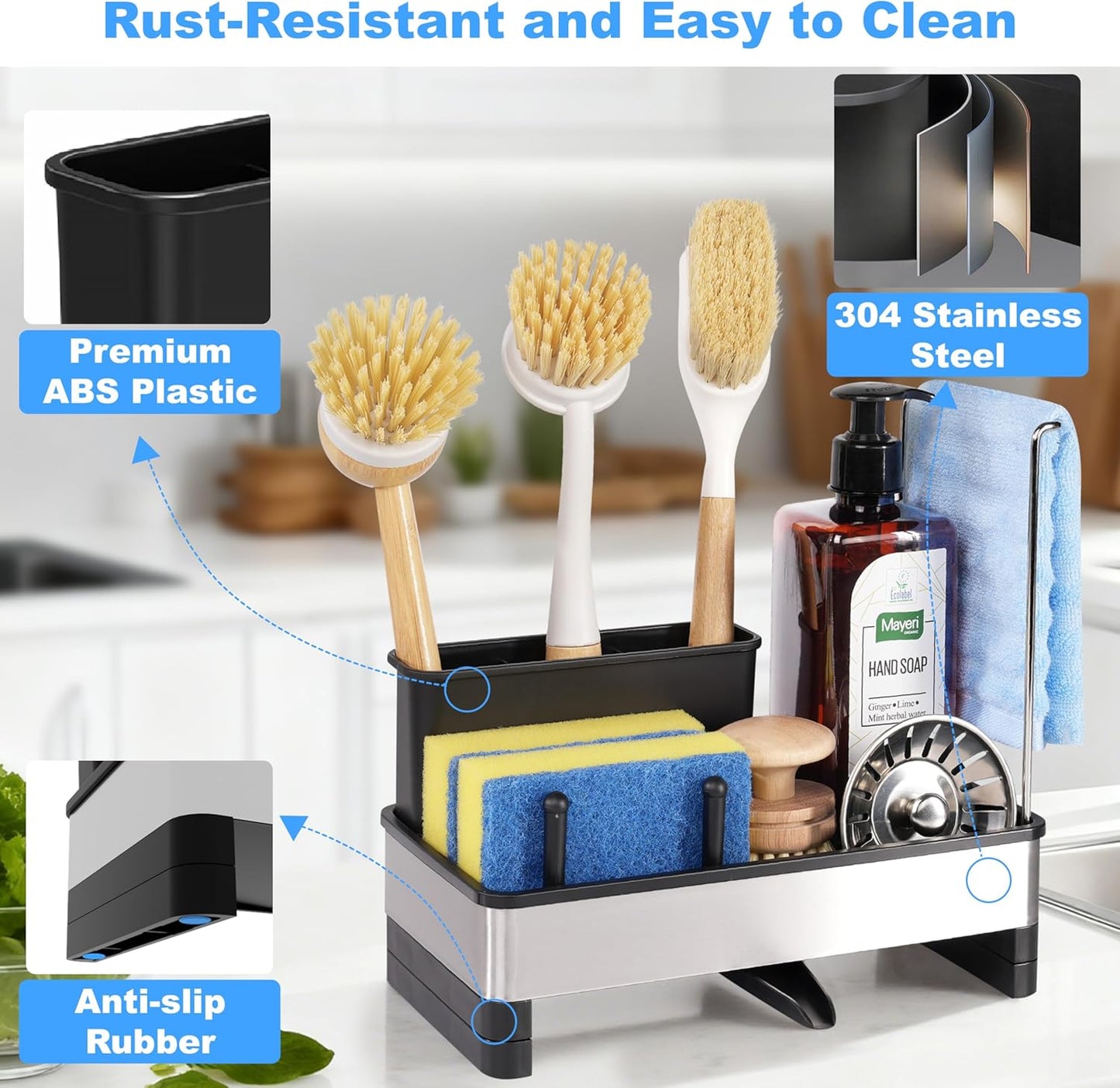 Kitchen Sink Caddy Organizer, Stainless Steel Sponge Holder