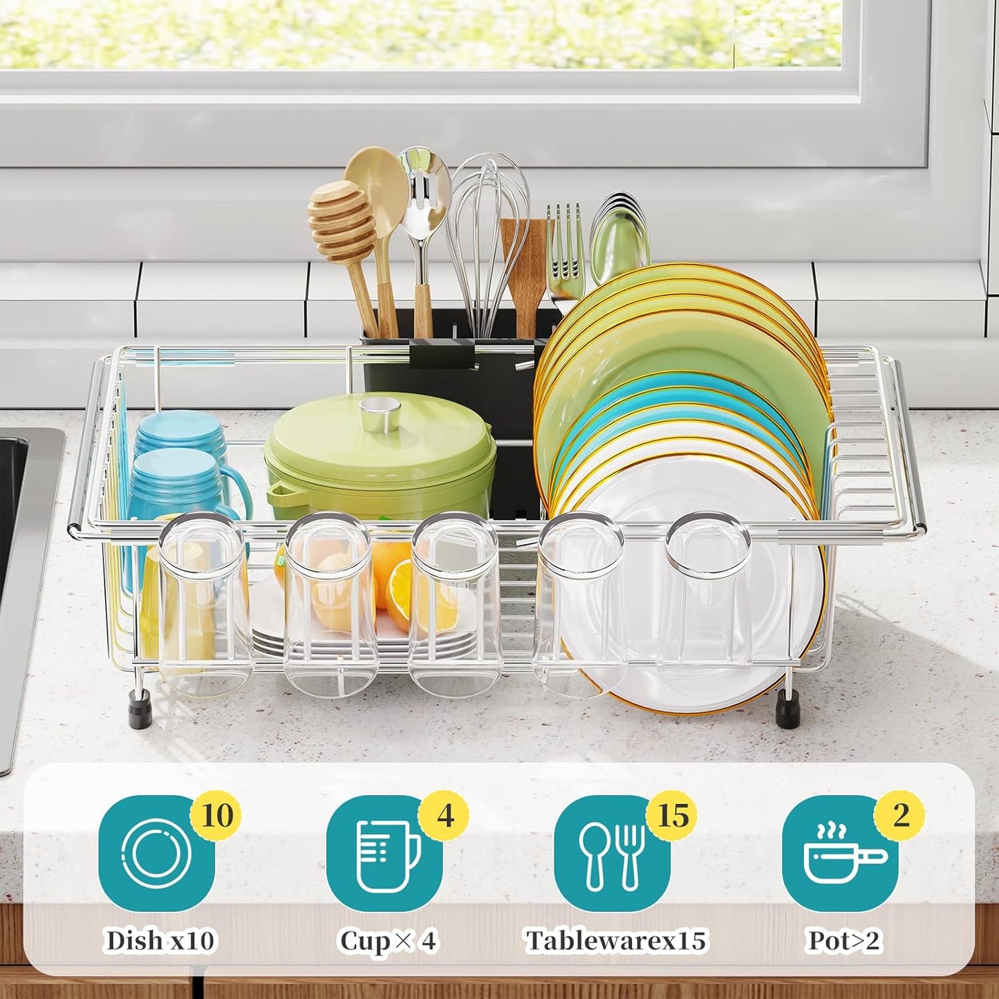 Expandable Dish Drying Rack in Sink, Adjustable Dish Drainers for Small Kitchen