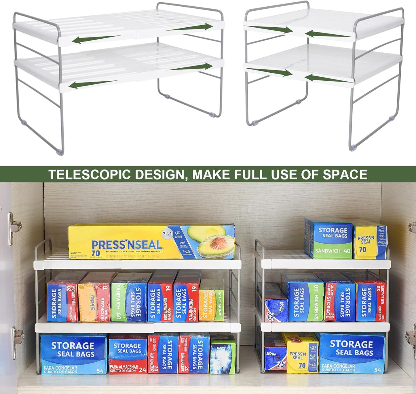 Pantry Organization and Storage for Kitchen - Expandable Kitchen Wrap Box Organizer Rack