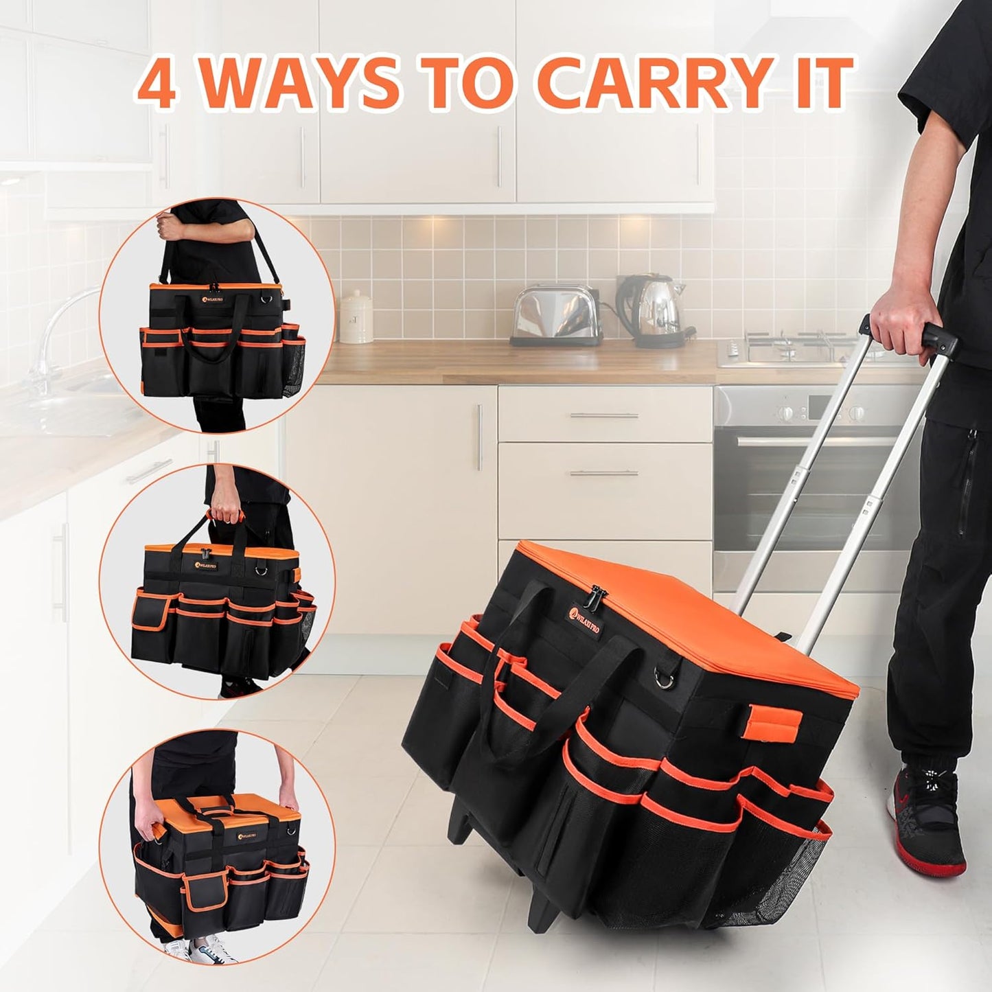 Large Rolling Cleaning Caddy with Wheels and Detachable Trolley