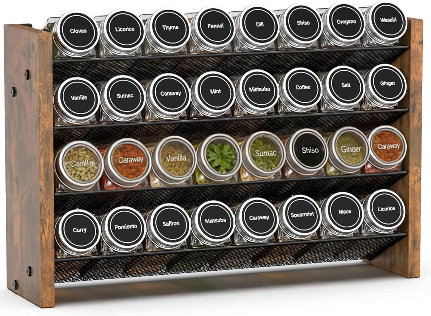 Spice Rack Organizer for Cabinet, Wooden 4 Tier Vertical Seasoning Organizers for Kitchen Pantry