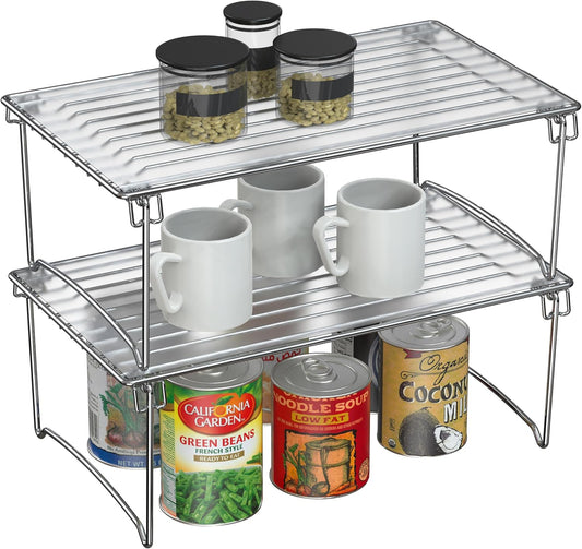 Stackable Cabinet Shelf Organizer, 2 Pack, Chrome