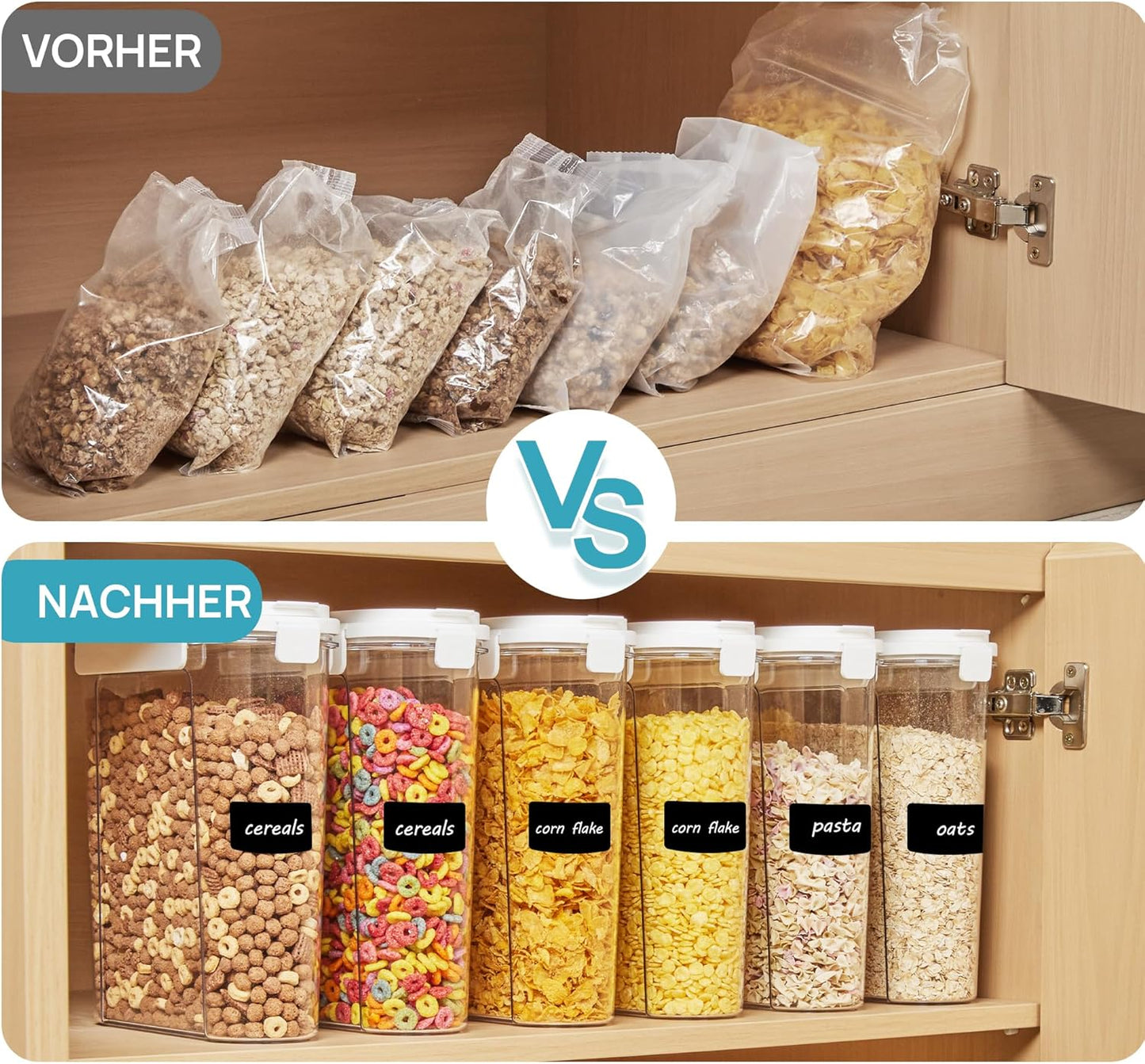 Cereal Containers Set, 3 PCS Airtight Food Storage Container with Flip-Top Lids