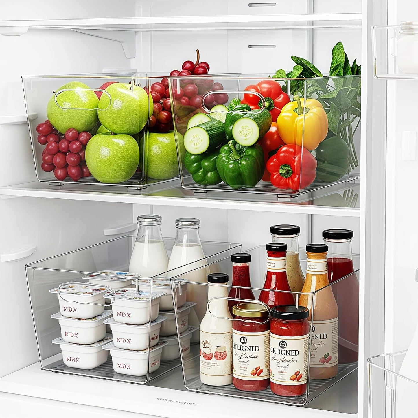 Clear Plastic Storage Bins, 4-Pack Stackable Pantry Organizers and Storage Containers for Kitchen