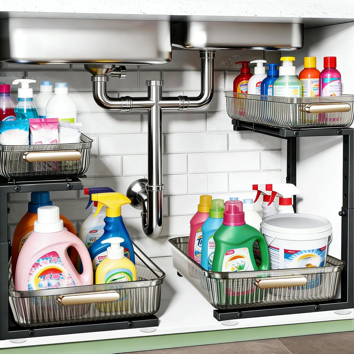 Under Sink Organizer - 2 Packs Multi-Purpose Pull-Out Storage Organizers