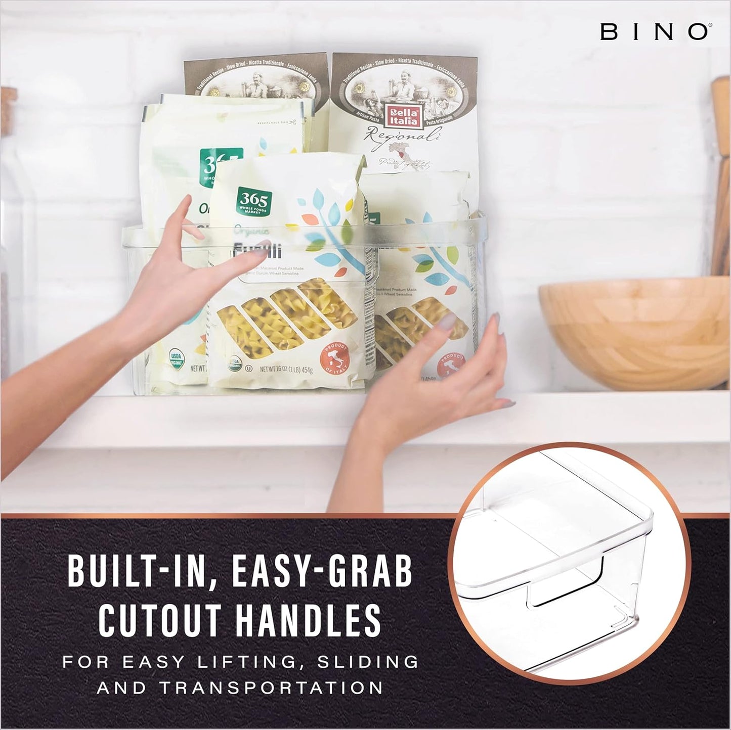 Plastic Bins, Large - 2 Pack | THE LUCID COLLECTION | Multi-Use| Built-In Handles | BPA-Free | Clear Storage Containers | Fridge Organizer | Pantry & Home Organization