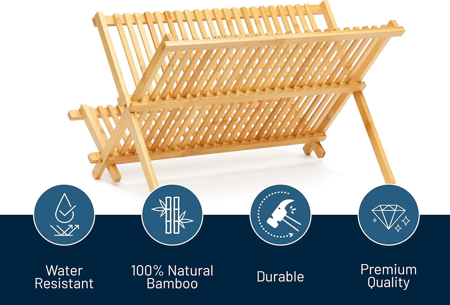 Premium Natural Bamboo Dish Rack, Collapsible Dish Drainer