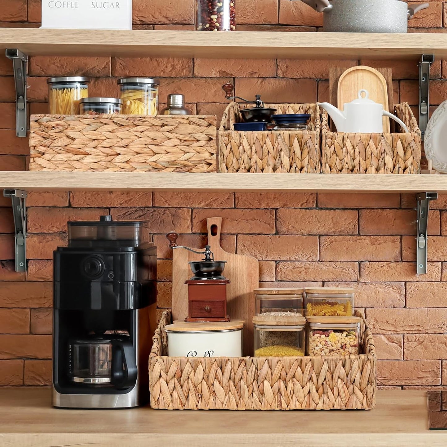 Rattan Storage Baskets, Handwoven Wicker Storage Bins with Built-in Handles