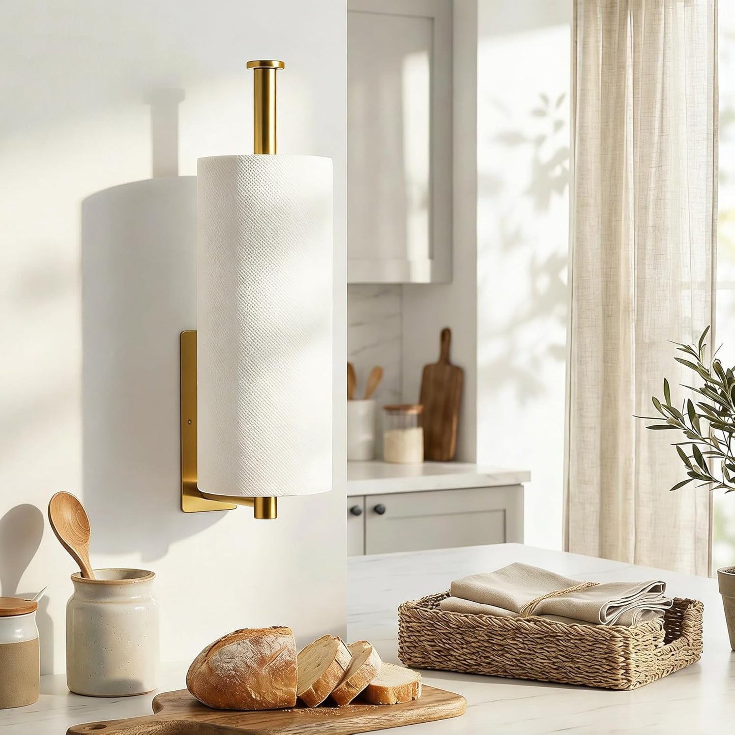 Gold Paper Towel Holder Under Cabinet, Self Adhesive Paper Towel Roll Holder Stick on Wall