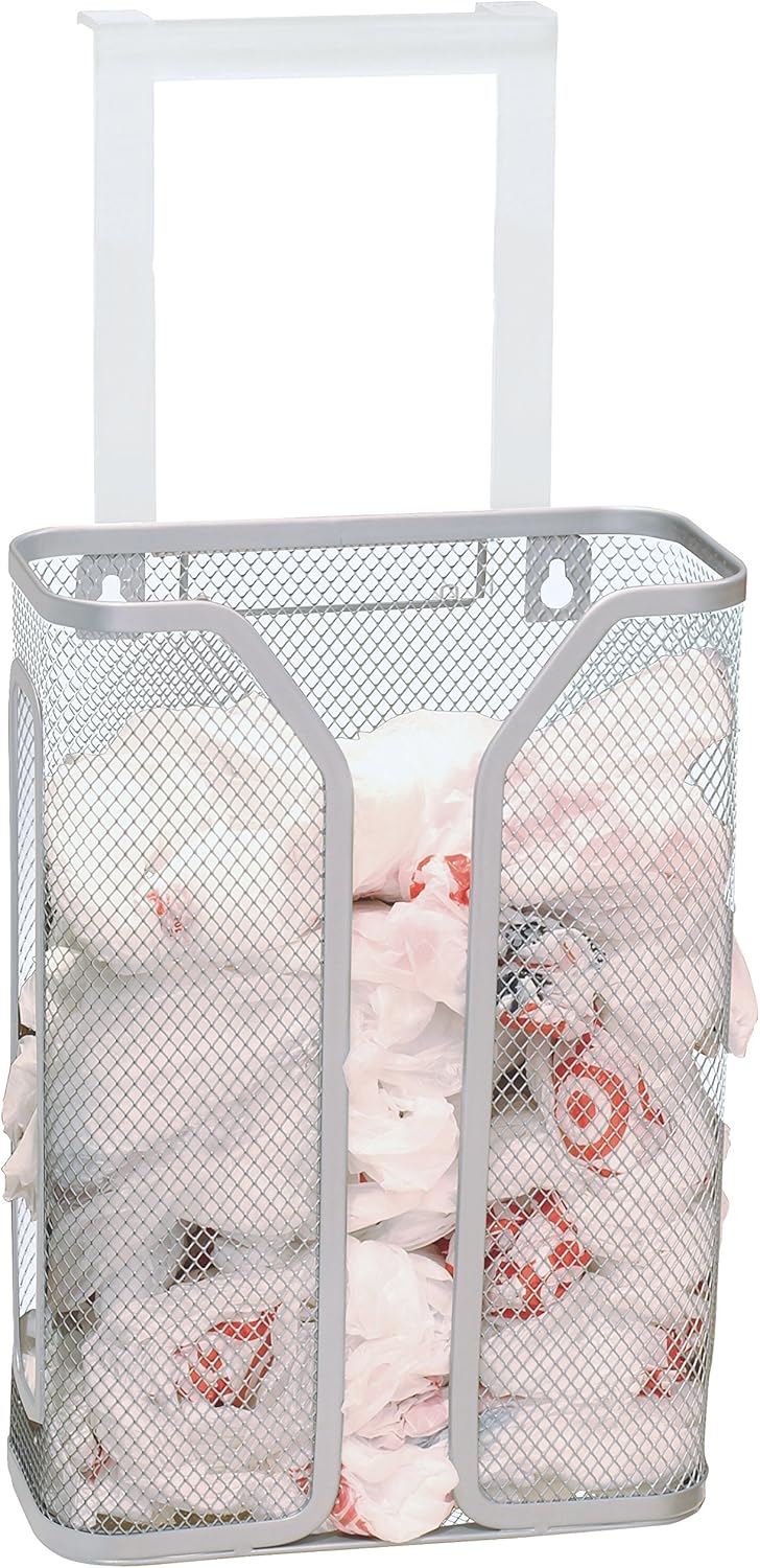 Over The Cabinet Door Grocery Bag Holder, Silver