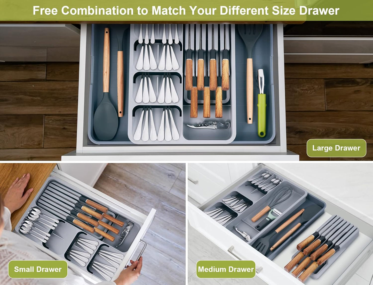 Kitchen Utensil Drawer Organizer, Removable 2-Tier Knife Holder