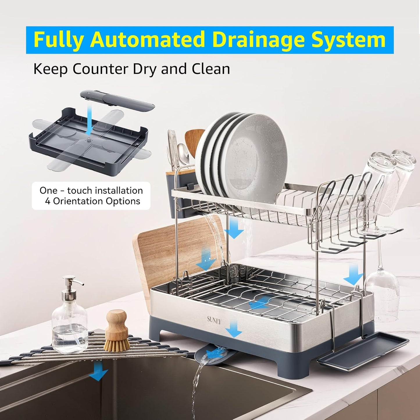 Large Dish Drying Rack, Multipurpose 2 Tier Dish Racks for Kitchen Counter, 304 Stainless