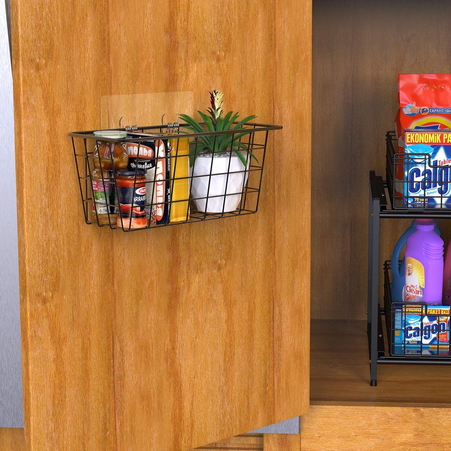 Hanging Kitchen Baskets Wire Storage Basket Over the Cabinet Door Organizer