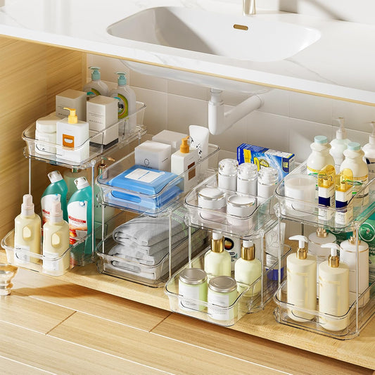 2-Tier Under Sink Organizers and Storage, Multi-Purpose Stackable Bathroom Cabinet organizers