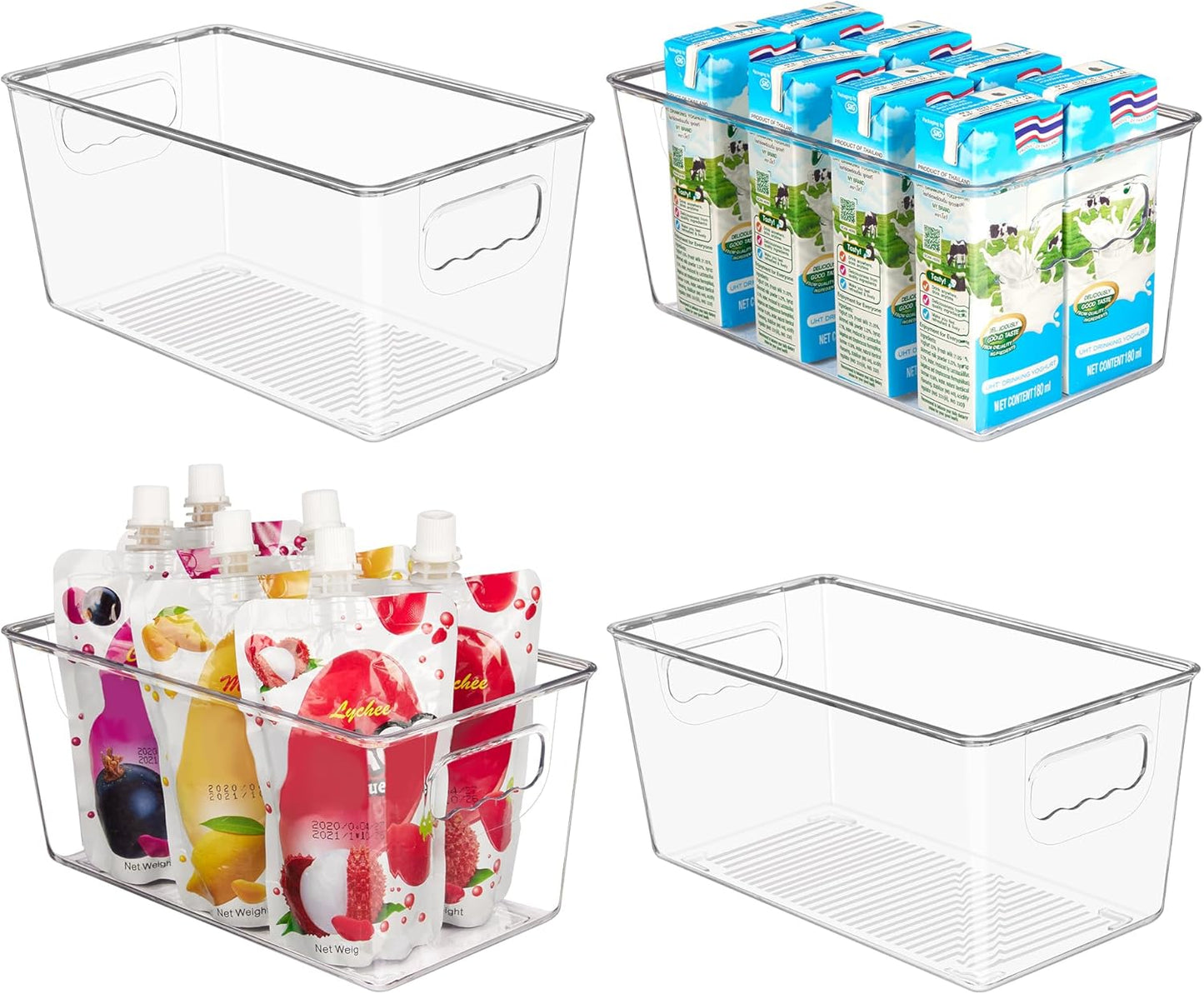 Clear Plastic Storage Bins, 4 Pack Small Pantry Organizer Bins with Handle for Kitchen