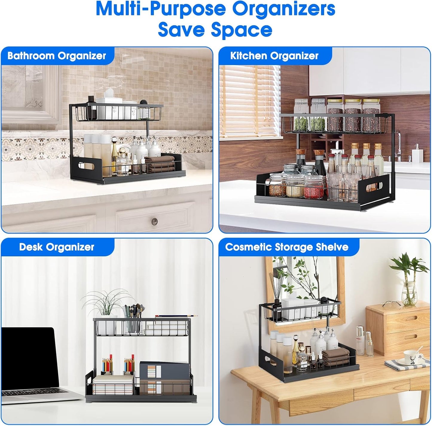 Under Sink Organizer, 2 Tier Pull-Out Cabinet Storage Shelf