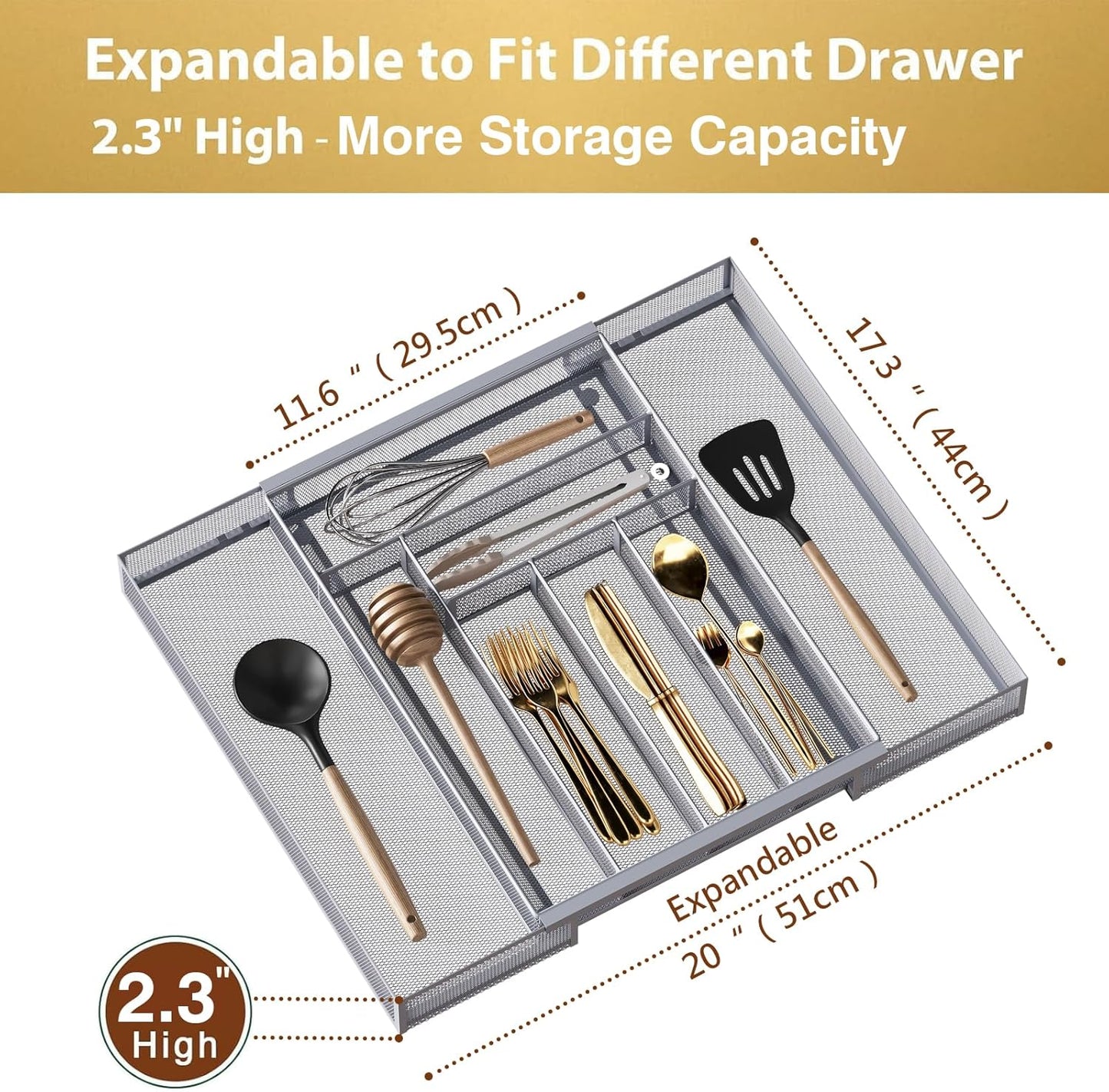 Silverware Organizer Metal Mesh, Large Drawer Organizer, Utensil Cutlery Tray for kitchen drawers