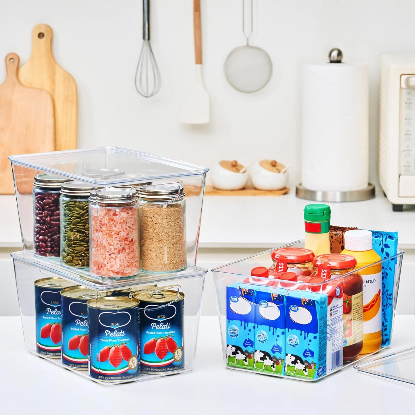 Clear Storage Bins with Lids Stackable - Large Plastic Containers for Pantry Organization and Storage - Perfect for kitchen,Fridge,Laundry Room,Bathroom,Garage,Closet,Cabinet Organizer - 8 Pack