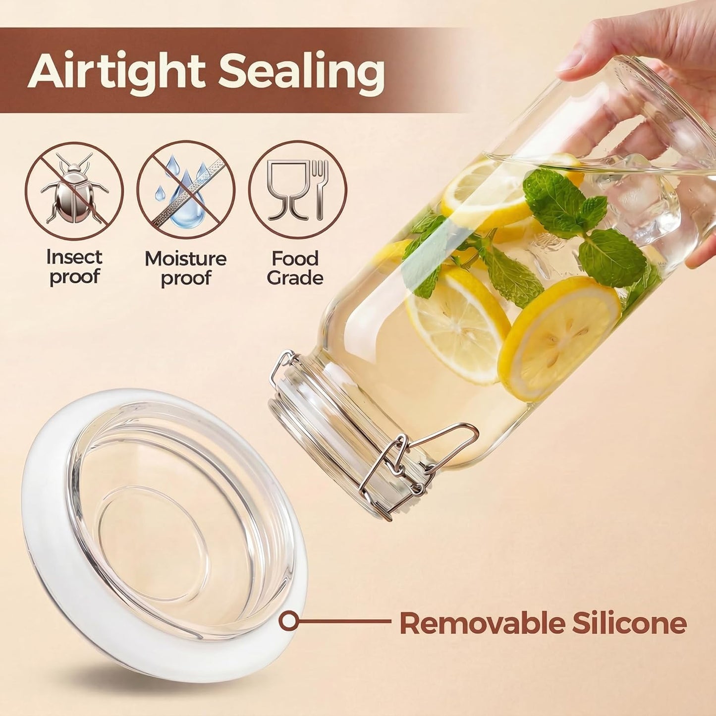 78oz - 3 Pack Square Glass Jars with Airtight Lid, Wide Mouth Mason Jars with Clamp Lids