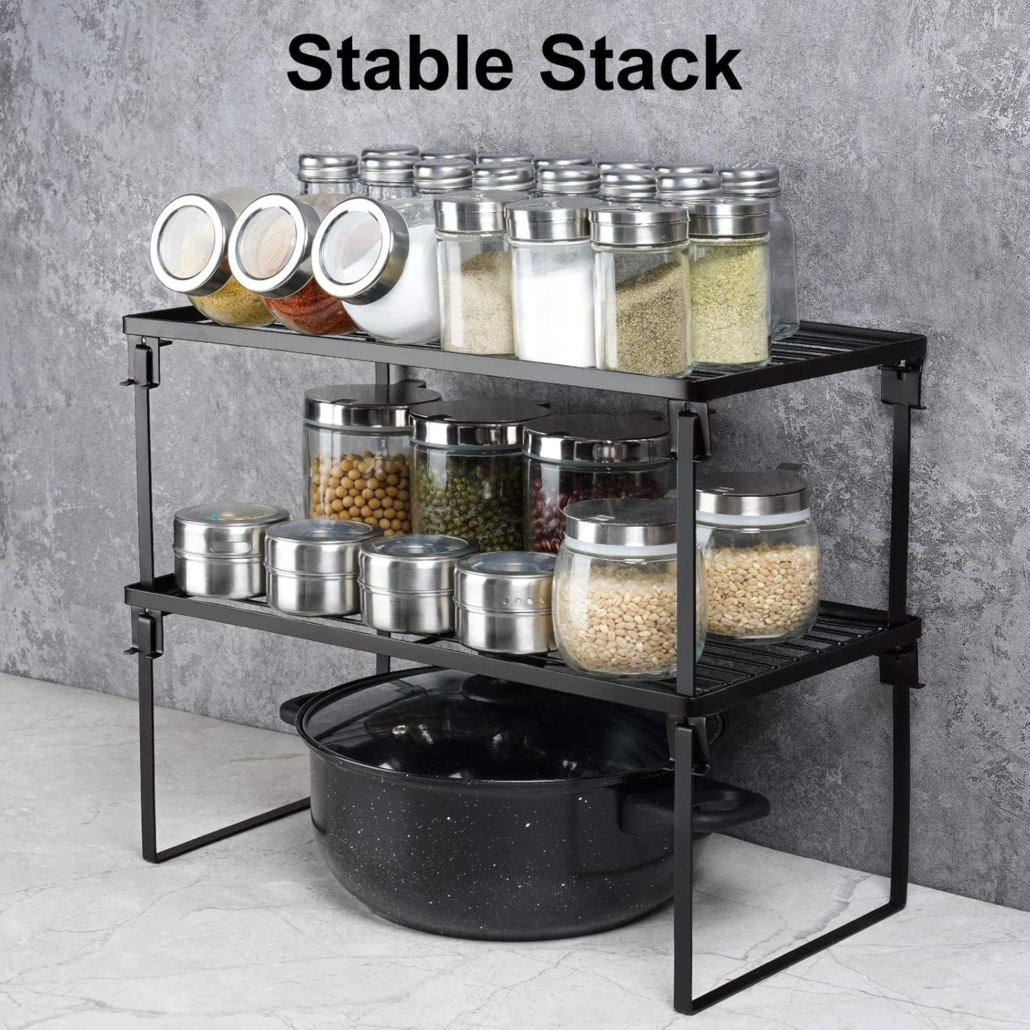 [2 Pack] Stackable Kitchen Storage Shelf Rack