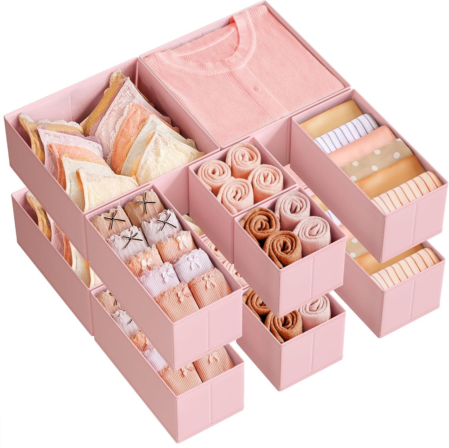 Drawer Organizers, Dresser Divider Organizers, Set of 12, Foldable Fabric Storage Boxes for Socks