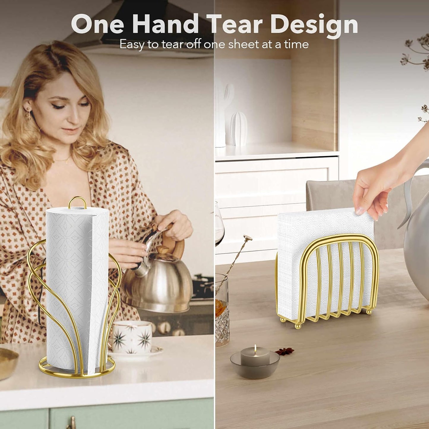 Paper Towel Holder Countertop, Stainless Steel Paper Towel Roll Holder and Paper Napkinholder Set