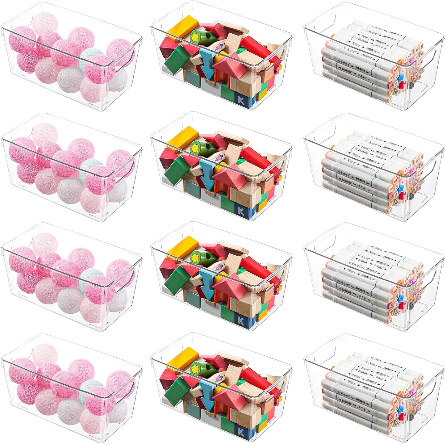 12 Pack Small Clear Plastic Storage Bins, Multi-Use Acrylic Arts and Craft Storage Containers