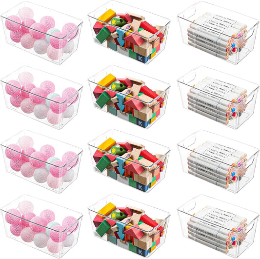 12 Pack Small Clear Plastic Storage Bins, Multi-Use Acrylic Arts and Craft Storage Containers