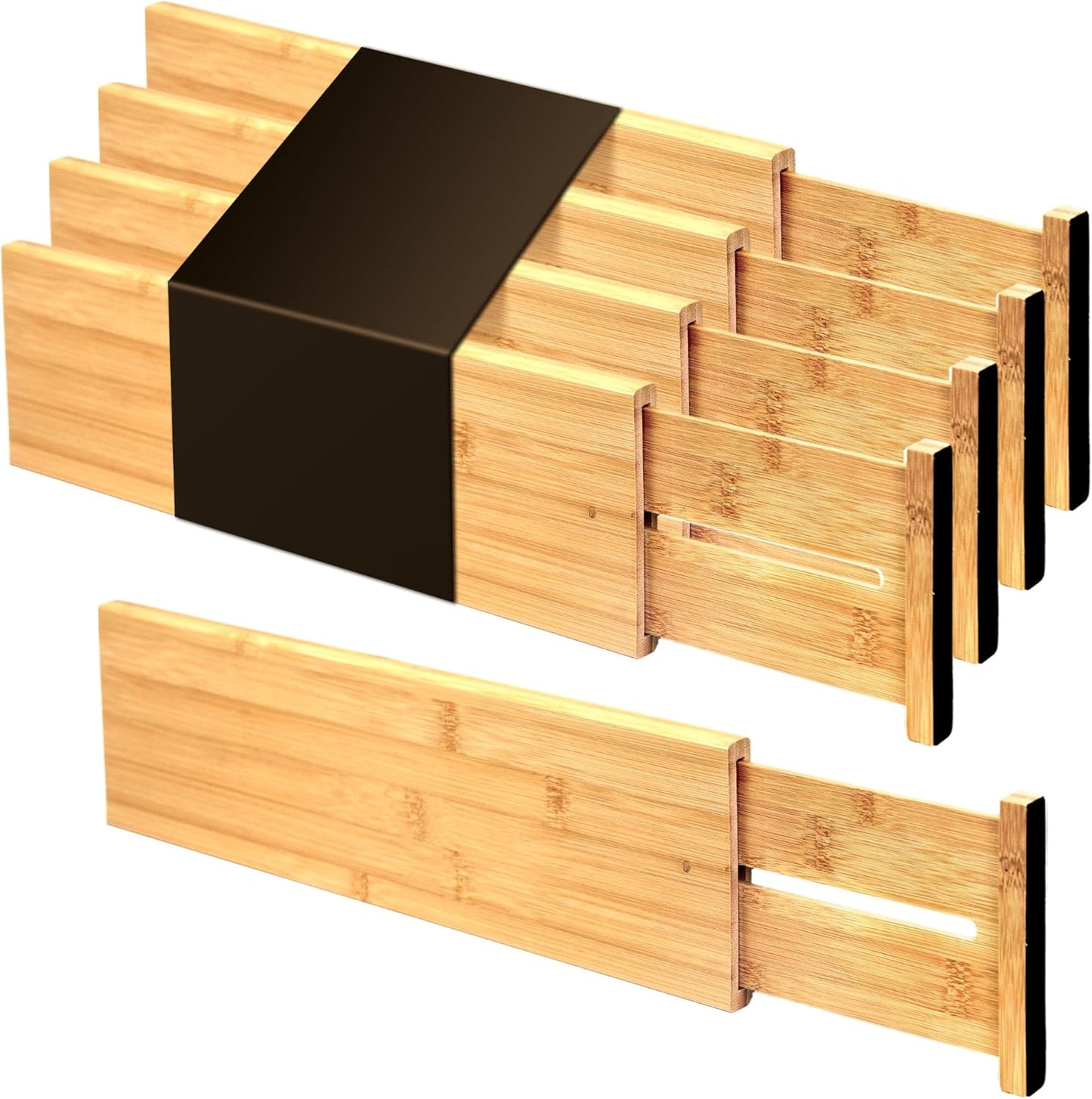Bamboo Drawer Dividers Large, 4'' High Adjustable Kitchen Drawer Organizers for Clothing