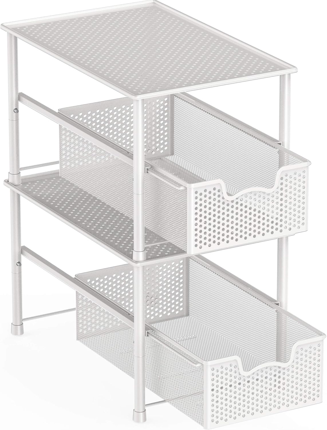 Stackable Under Sink Cabinet Sliding Basket Organizer Drawer, White
