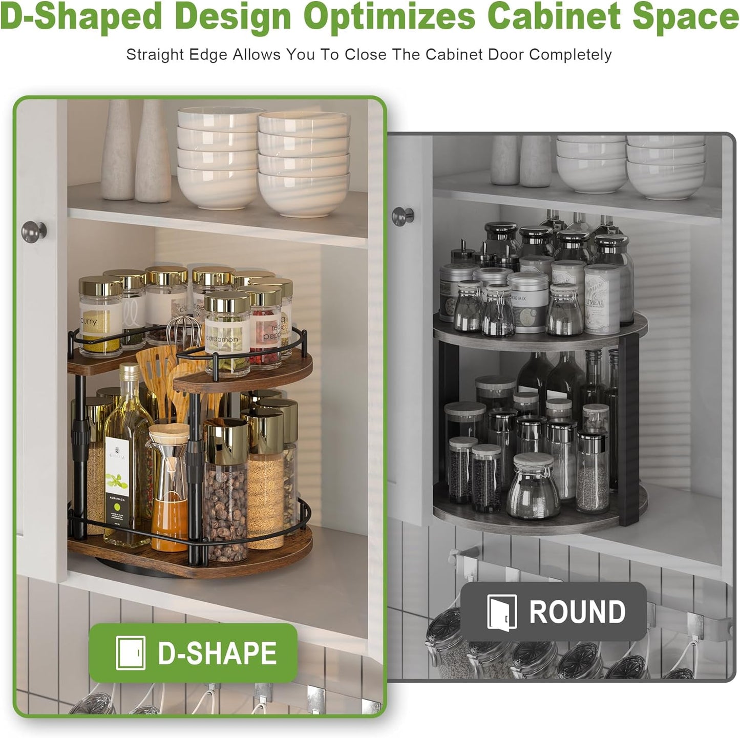 Lazy-Susan-Spice-Rack -Organizer For Cabinet With Adjustable Height