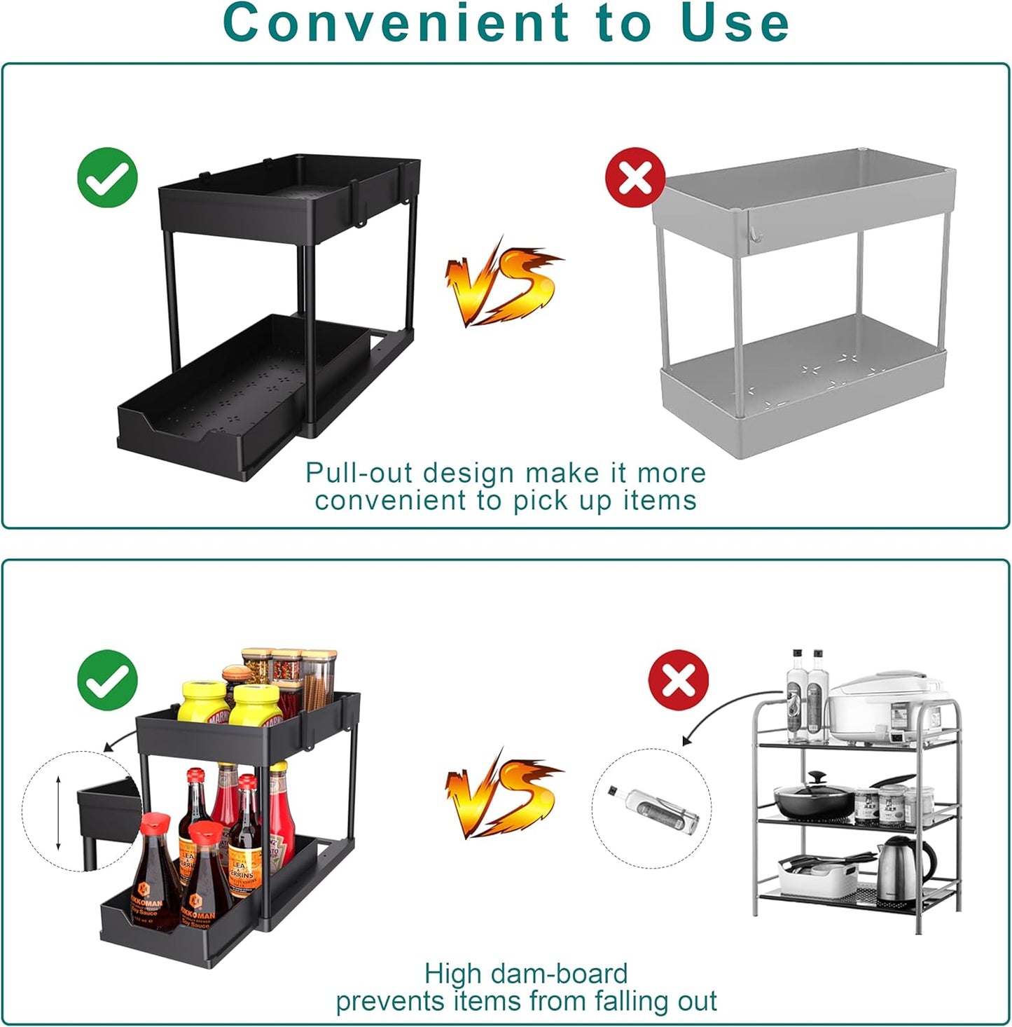 Under Sink Organizer -2 PACK|Pull Out Bathroom Organizer|2 Tier Slide Out Bathroom/Kitchen Organiers and Storage. (2 PACK Normal)