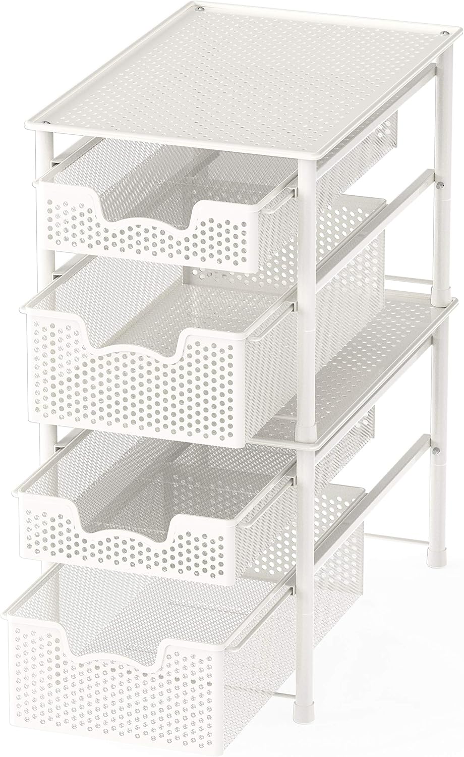 Stackable 2 Tier Sliding Basket Organizer Drawer, White