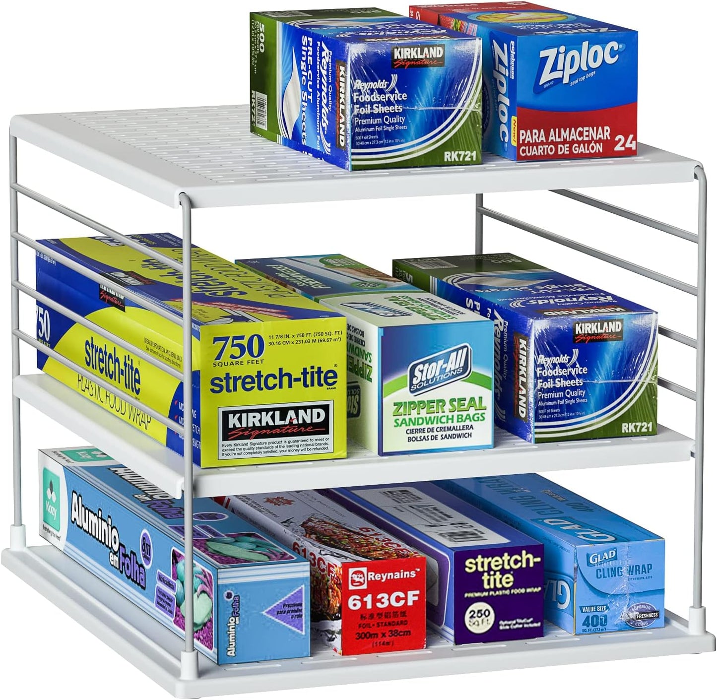 Upgraded Cabinet Organizers and Storage -Divided Compartment Holder for Plastic Bag, Wrap, Foil