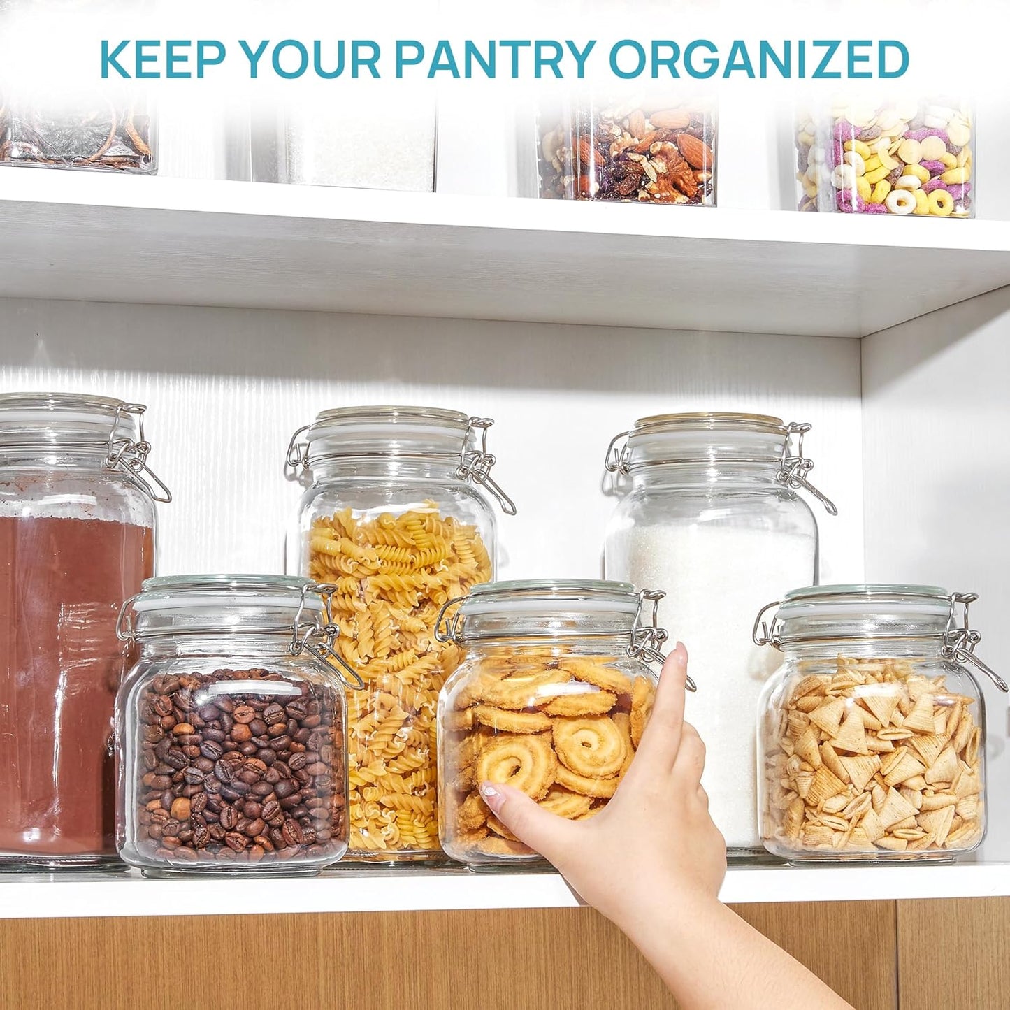 78oz Glass Food Storage Jars with Airtight Clamp Lids, 3 Pack Large Kitchen Canisters for Flour