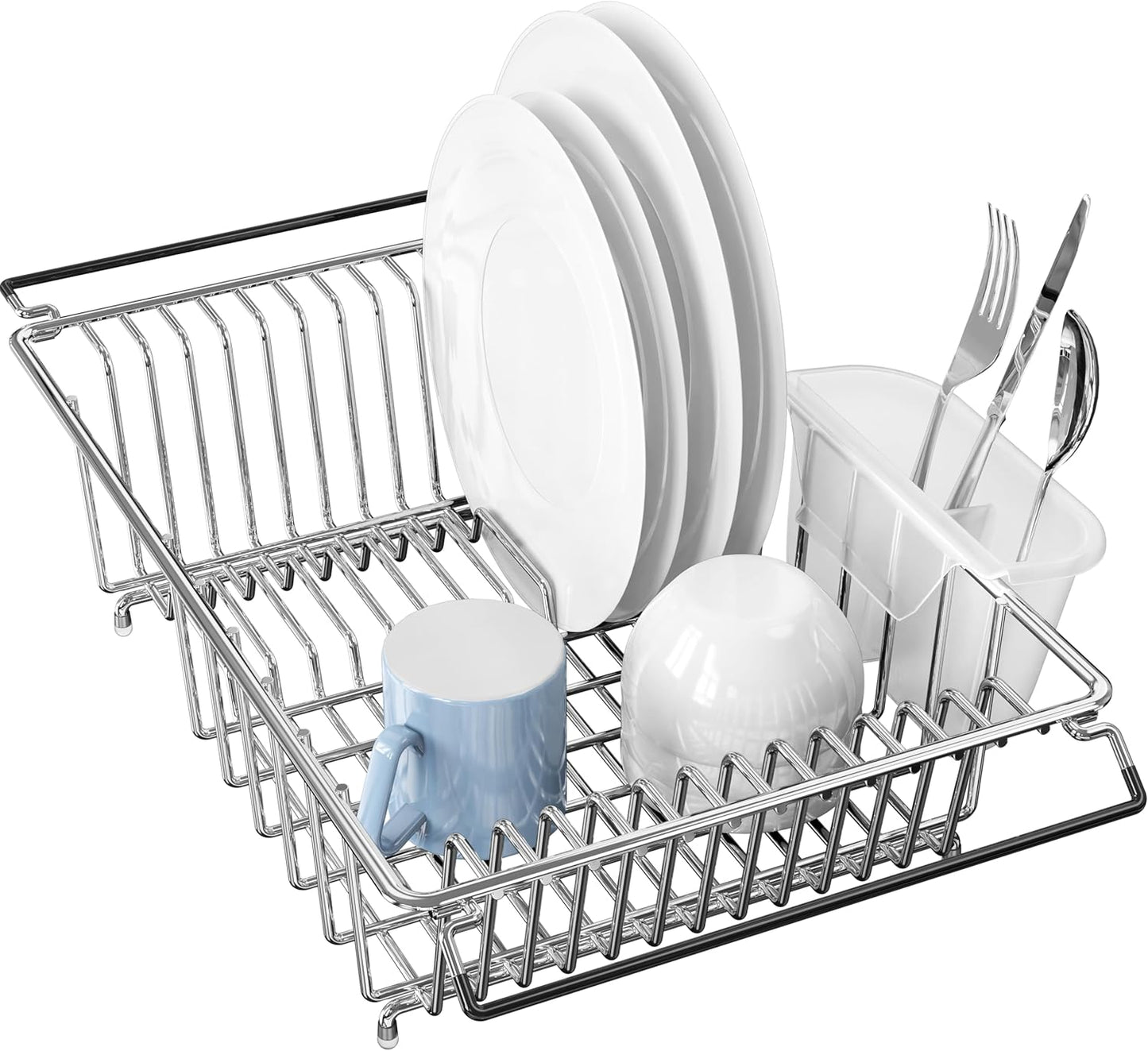 Large Over Sink Counter Top Stainless Steel Dish Drainer Drying Rack with Utensil Holder, Chrome