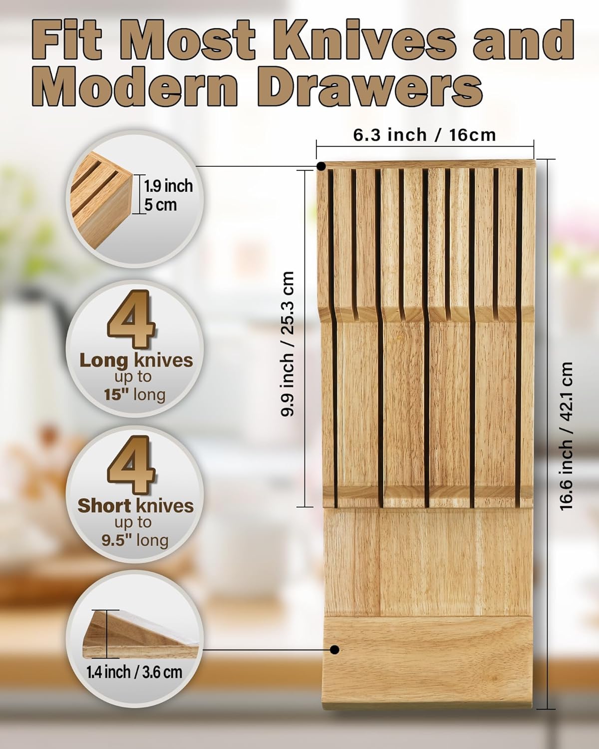 In-Drawer Knife Block Organizer 18-slot, (2pc 9-Slot) Kitchen Knife Cutlery Holder Drawer Storage