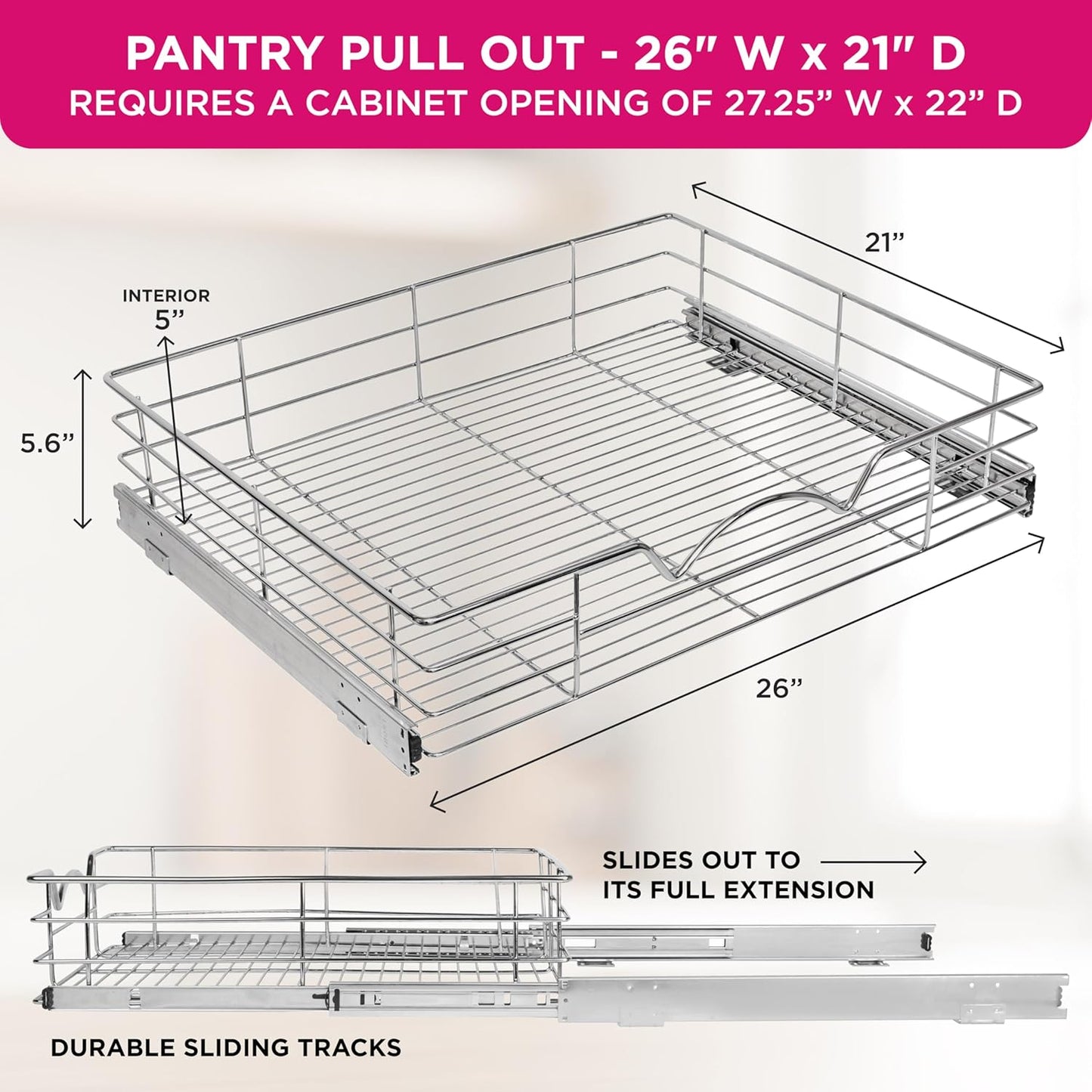 Pull Out Cabinet Organizer, Slide Out Drawer for Kitchen Cabinets & Pantry