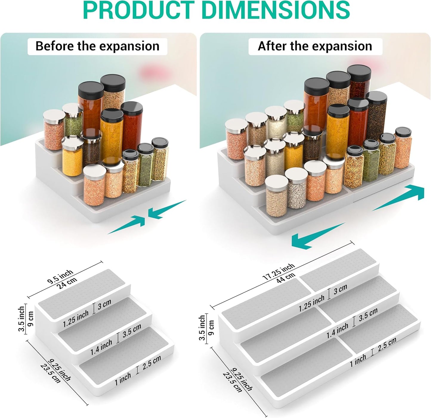 Expandable Spice Rack Organizer for Cabinet (2 Pack)