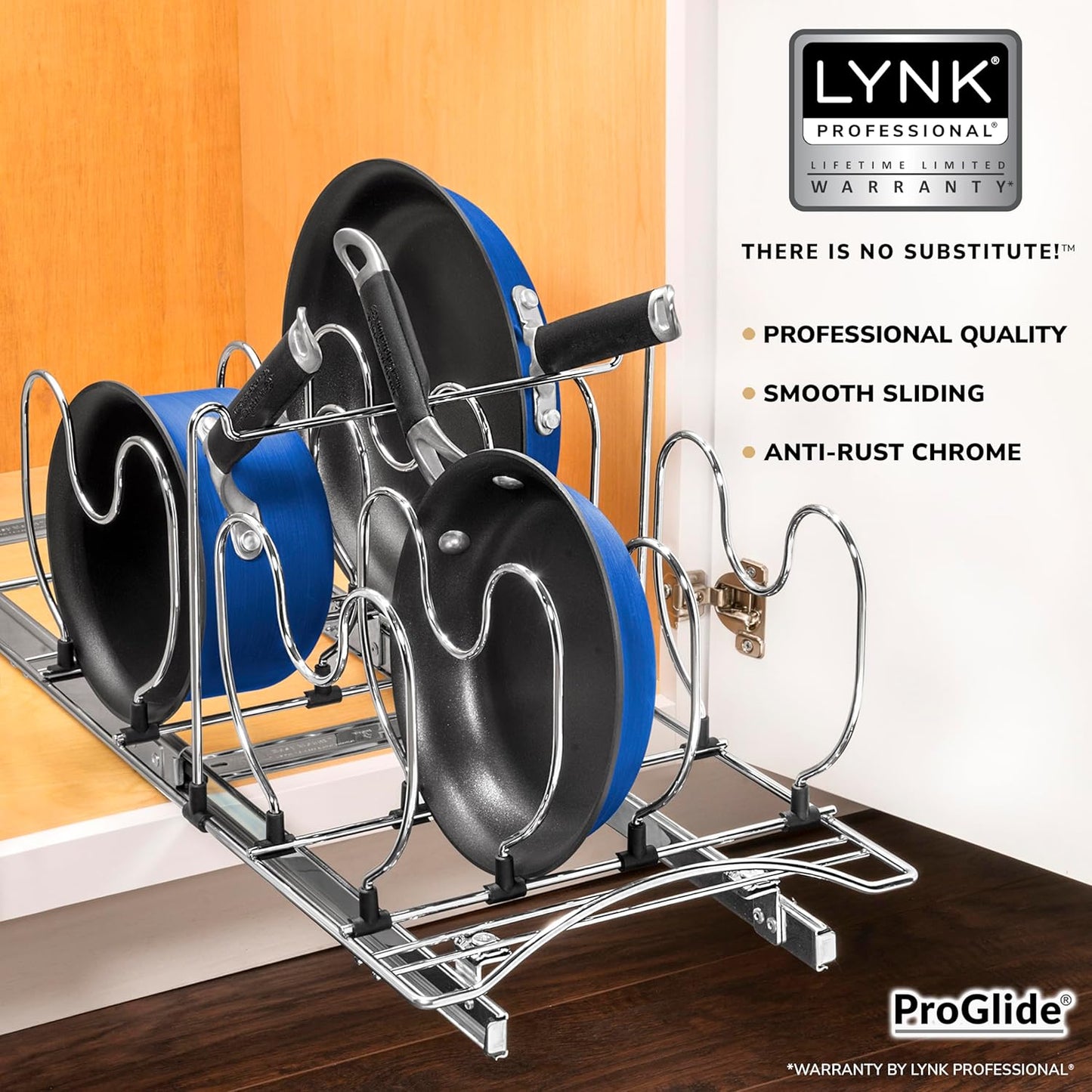 LYNK PROFESSIONAL® Pull Out Cabinet Organizer for Pots and Pans – Under Cabinet Pots and Pans Organizer – Cabinet Slide Out Shelves – Pot and Pan Lid Organizer Rack for Cabinet - 11" W x 21" D, Chrome