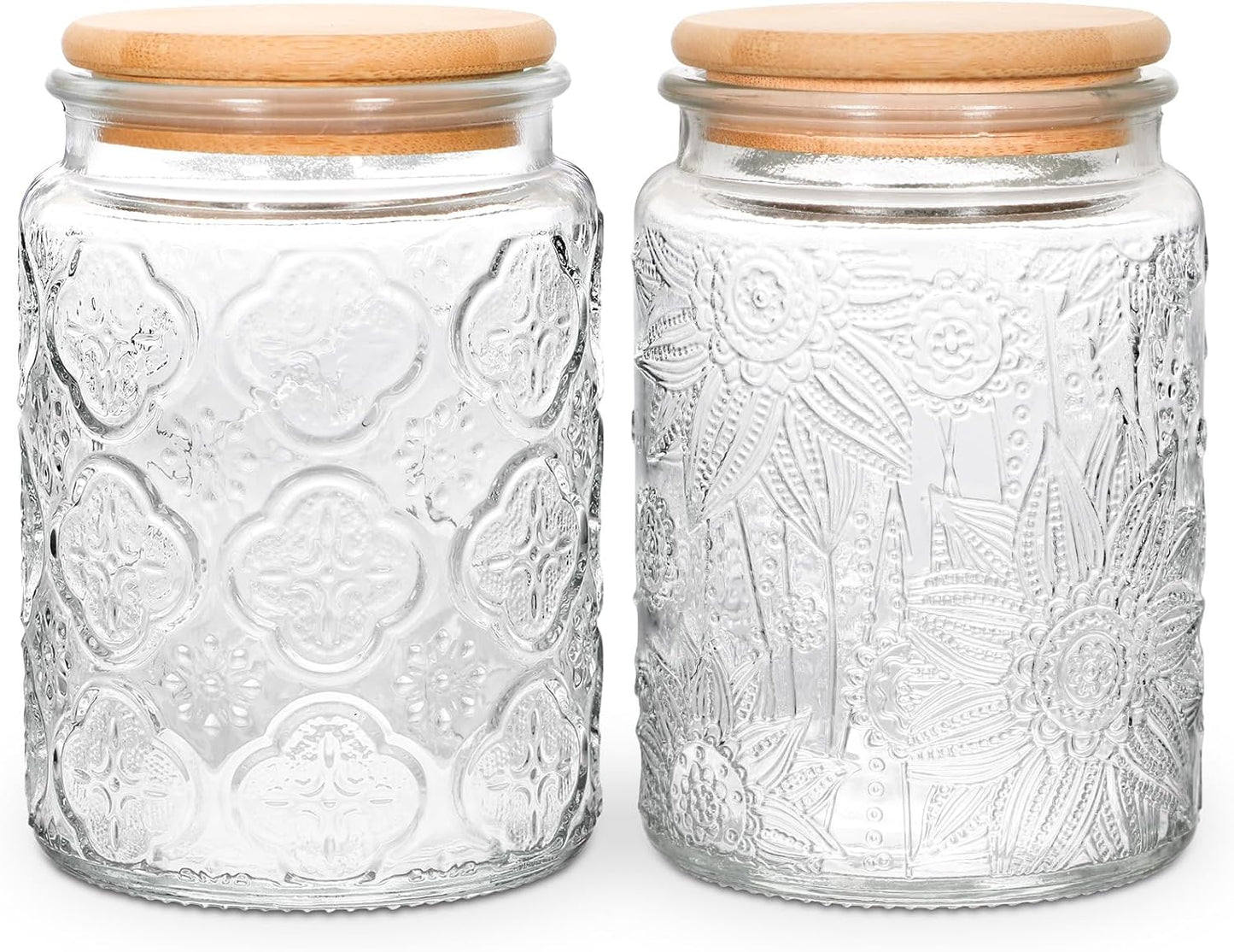Vintage Glass Jar, 24oz Food Storage Containers Clear Mason Jars With Airtight Lid for Kitchen Counter,Coffee, Tea, Sugar, Candy, 2 Pack