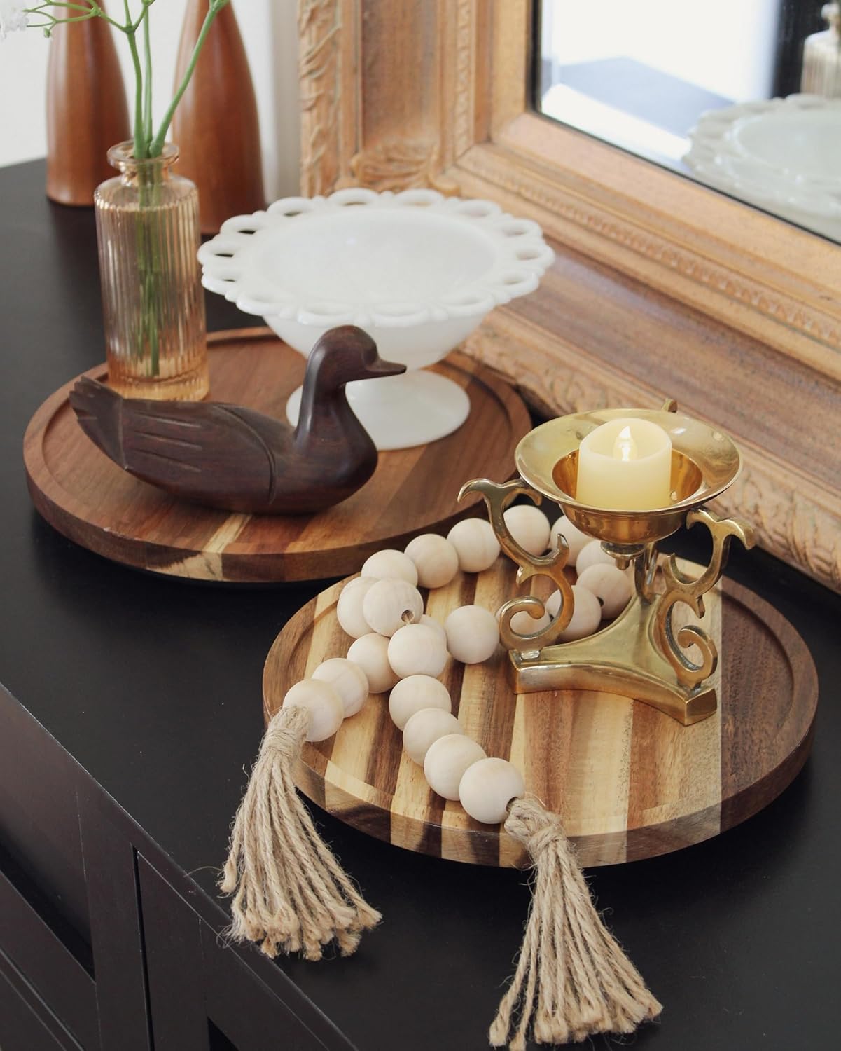 10'' Acacia Wood Lazy Susan Organizer for Table Top, Lazy Susan Turntable for Cabinet, Kitchen