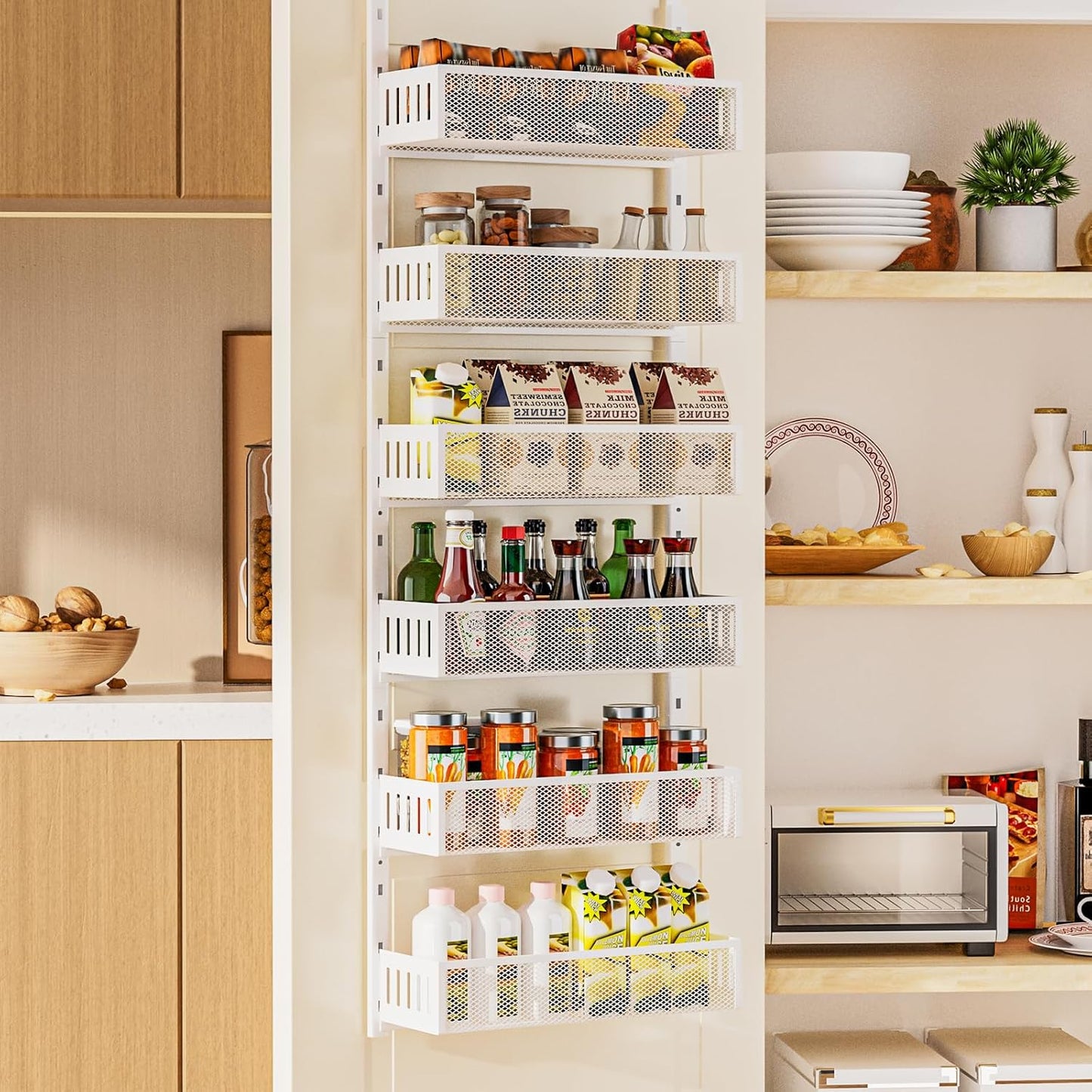 6-Tier Over The Door Pantry Organizer with Mesh Baskets