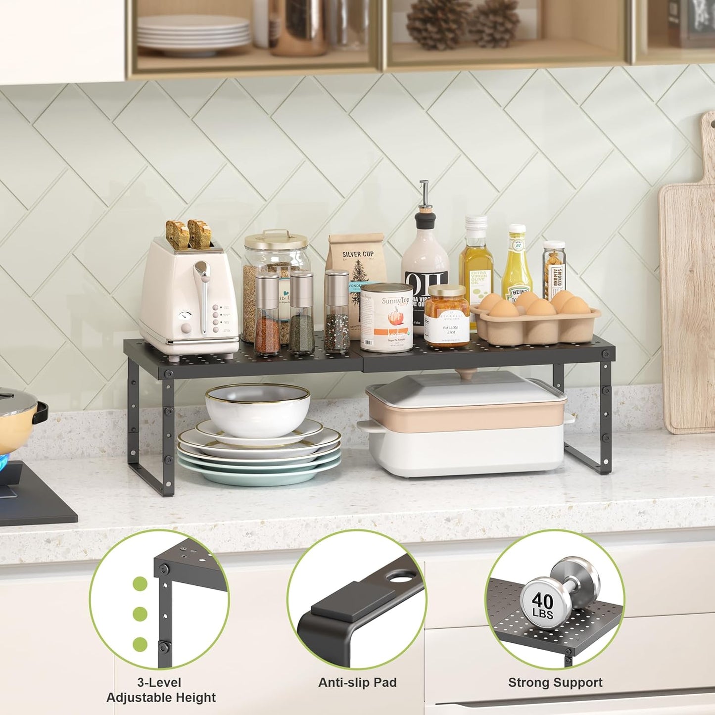 Expandable Cabinet Organizer Shelf With Adjustable Height