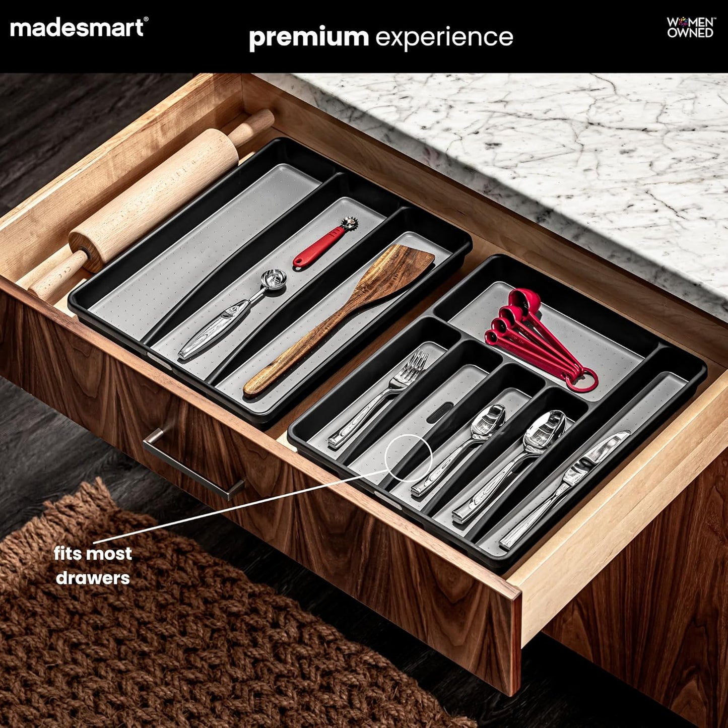 Expandable Silverware Tray, 8 Compartment Silverware Organizer for Forks, Knives & Spoons