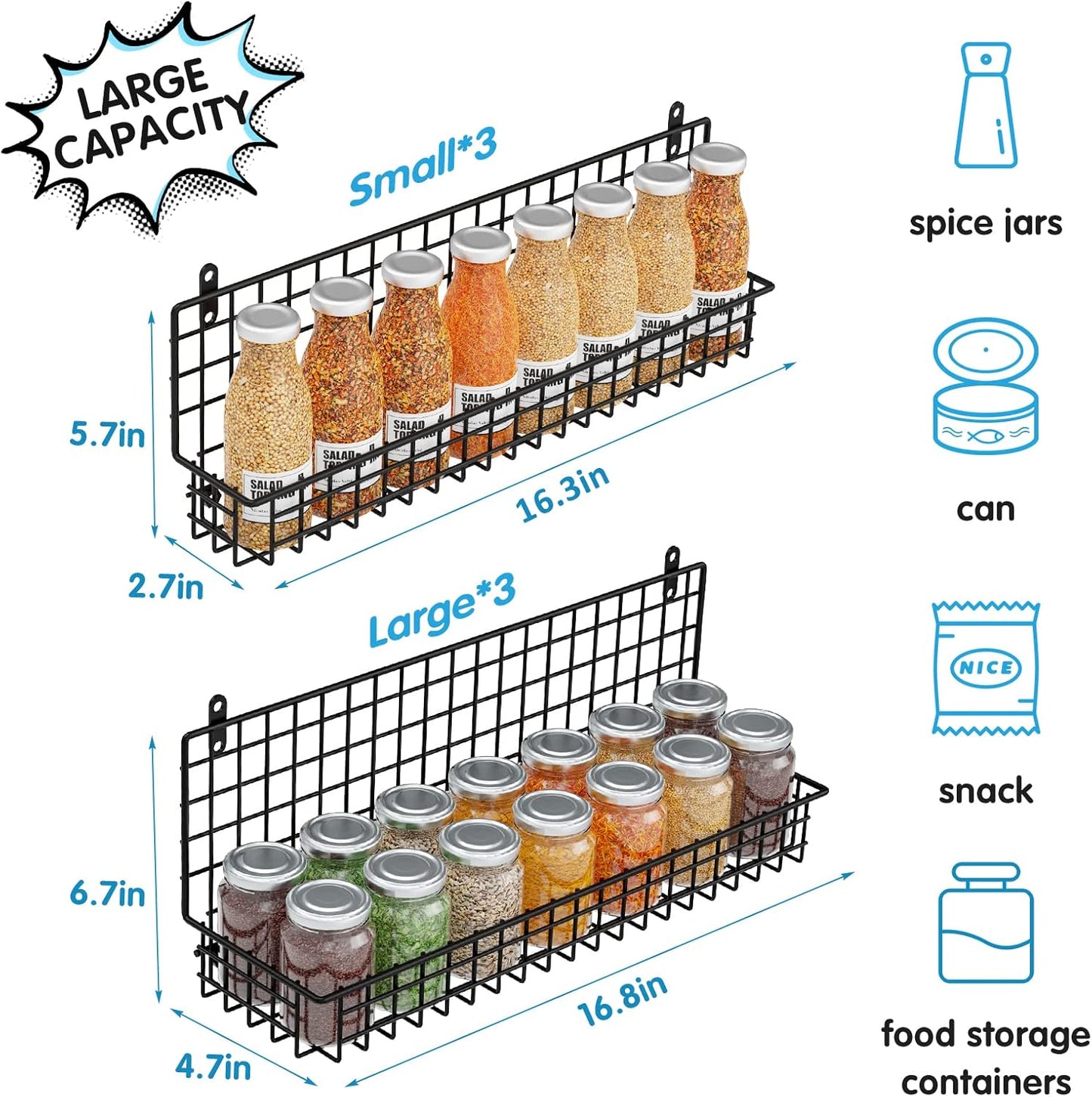 6-Tier Spice Rack Organizer with Door Hook