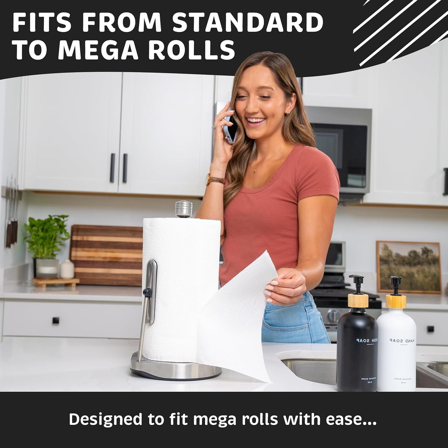 Heavy-Duty Stainless Steel Paper Towel Holder - Easy One-Handed Tear with Suction Cups